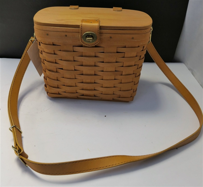 Longaberger Shoulder Purse - 18210 - Basket Purse with Leather Strap - Measures 7 1/4" tall - With Plastic Liner