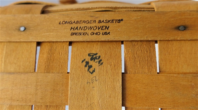 3 Longaberger Baskets  Smallest with Plastic Liner and Leather Handles - Round with Leather Handles, and Larger Angled - Largest Measures 8 tall 13 by 8