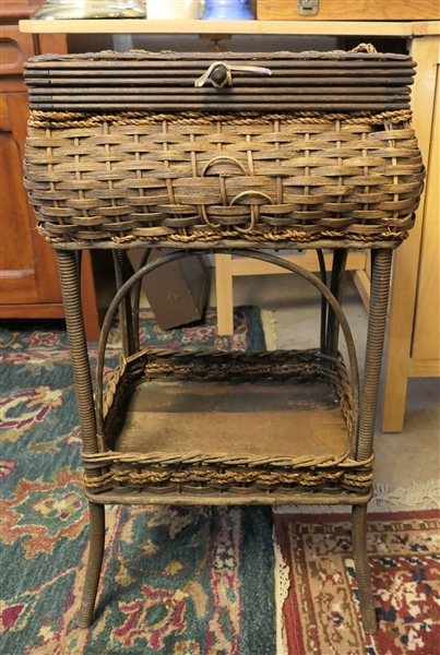 Wicker Sewing Basket Stand - Measures 28" tall 16" by 12" 