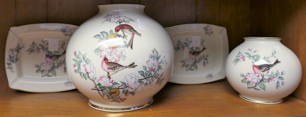 4 Pieces of Lenox Serenade - 2 Ash Trays and 2 Globe Vases - Largest Vase Measures 7 tall - 1 Ash tray Has Chip 
