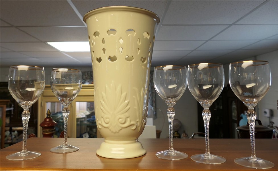 Large Lenox Vase and 5 Signed Lenox Wine Glasses - Vase Measures 12"