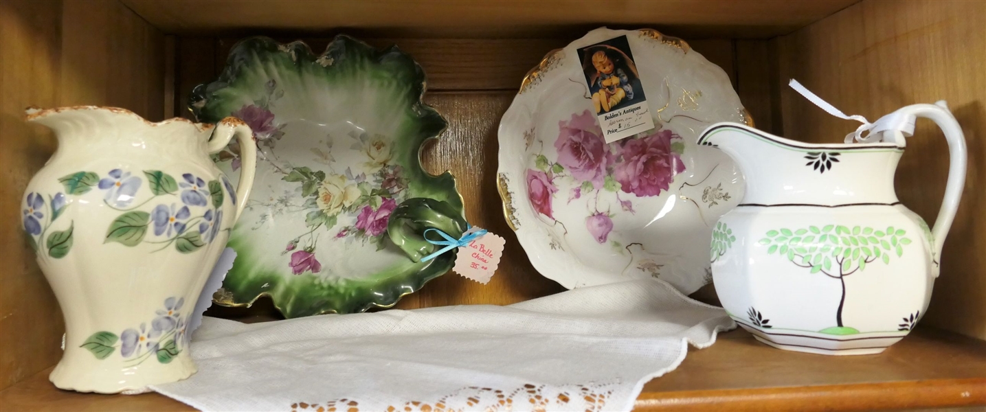 4 Pieces of China Including Labelle China Handled Dish, Hand Painted Germany Bowl,  Wedgwood Pitcher, and Clinchfield Pitcher - Wedgwood Pitcher Measures 5 1/2" Tall