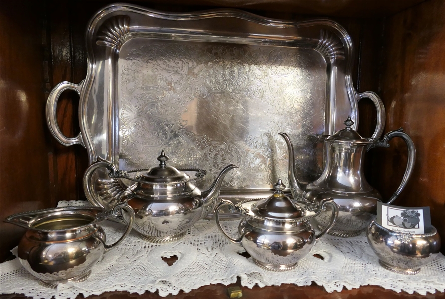 "Georgian" by Community Plate Tea Service with Tray - includes Tea and Coffee Pots, Cream & Sugar, and Waste Bowl 
