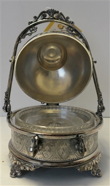 Webster and Company Quadruple Plate Butter Dish with Hinged Lid - Glass Insert Has Small Chip