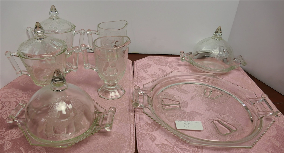 7 Pieces of "Baltimore Pear" including 2 Cream & Sugar Sets, 2 Butter Dishes, and Handled Platter