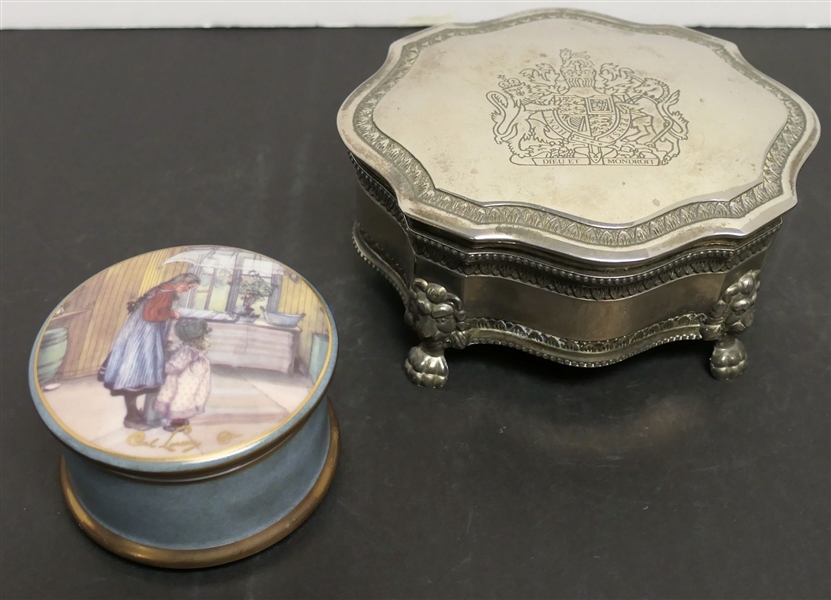 Goebel Artis Orbis - Carl Larsson Trinket Box and Silverplate Velvet Lined Jewelry Box - Goebel Box Measures 2" tall 3" Across