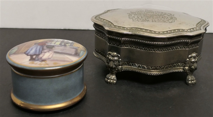 Goebel Artis Orbis - Carl Larsson Trinket Box and Silverplate Velvet Lined Jewelry Box - Goebel Box Measures 2 tall 3 Across