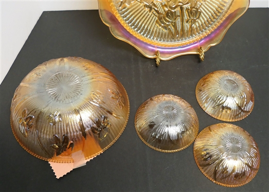 5 Pieces of Carnival Iris and Herringbone - 11 Platter, 8 bowl, and 4 1/2 Bowls