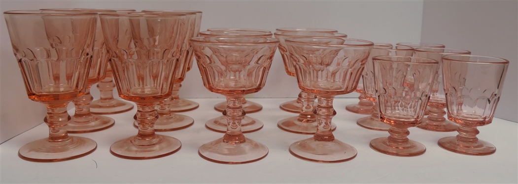 18 Pink Jamestown Glasses - Measuring 6 5 and 4 