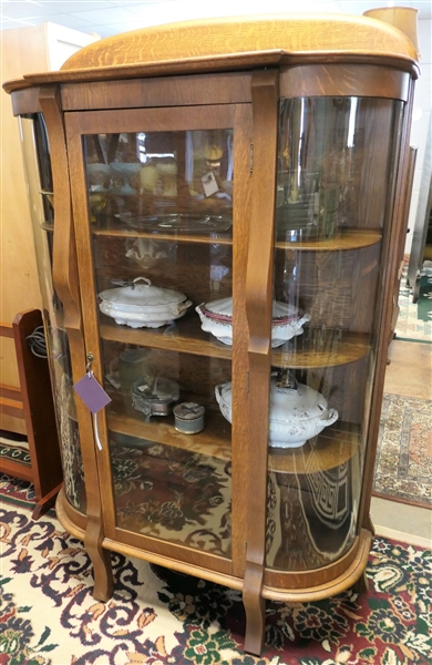 Petit Round Oak China Cabinet with 3 Shelves - Measures 60" tall 37" by 15" 