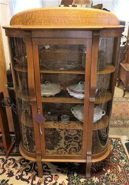 Petit Round Oak China Cabinet with 3 Shelves - Measures 60 tall 37 by 15 