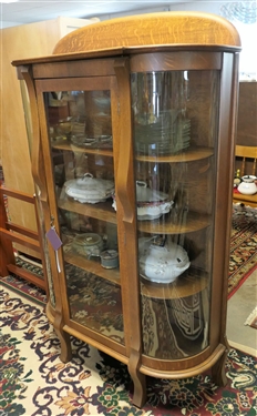 Petit Round Oak China Cabinet with 3 Shelves - Measures 60 tall 37 by 15 