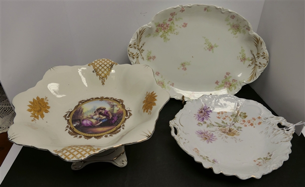Haviland Platter, Thistle Bowl, and B &S Footed Bowl with Courting Scene - Platter Measures 16 Across, 