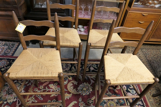 4 Oak Rush Bottom Bar Stools - Measuring 28 to Seat