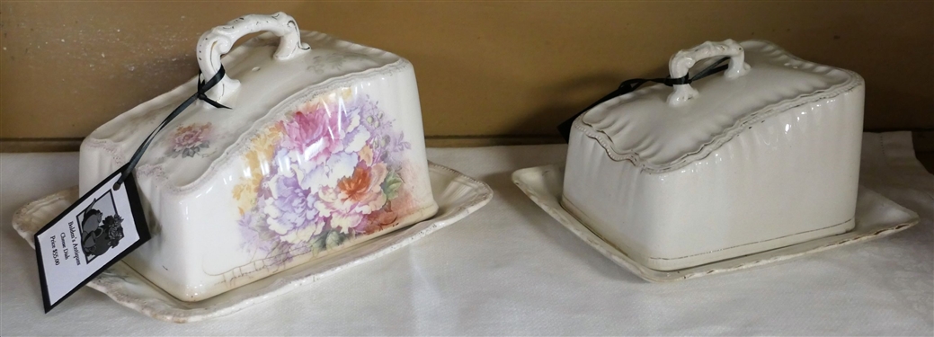 2 Cheese Dishes - Germany with Flowers and Other with Gold Trim 