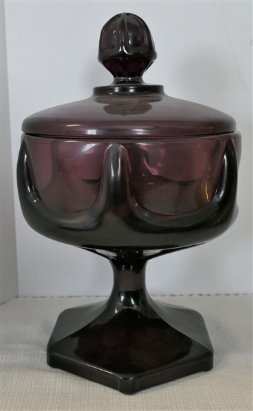 Amethyst Viking Glass Covered Compote - Measuring 9" Tall 6" Across