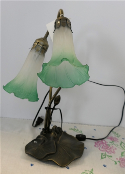 Metal and Glass Lily Pad Table Lamp- 2 Light with Glass Shades - Measures 16" 