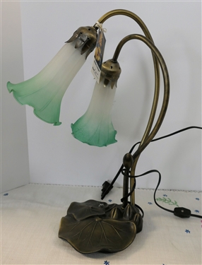 Metal and Glass Lily Pad Table Lamp- 2 Light with Glass Shades - Measures 16 