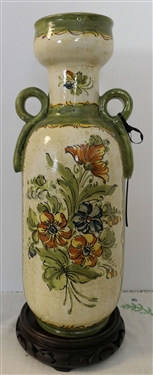 Italian Vase with Wood Base  Measuring 16 Signed Weiselman Imports - New York
