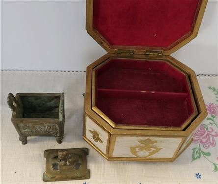 Brass Foo Dog Incense Burner and Musical Music Box with Portrait on Top - Brass Piece Measures 5 Tall 3 1/2 Across
