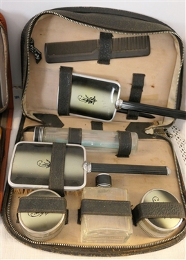 2 Dresser Set in Original Cases - Progressive Saddle Leather Case with Bakelite Brushes 