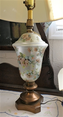 Pair of Hand Painted Floral Lamps with Gold Tone Bases and Collars - Lamps Measure 24 tall 