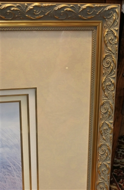 Nice Gold Gilt Frame with Triple Mat and Print of Girl on Beach - Print is Sun Faded - Frame Measures 31 by 37 