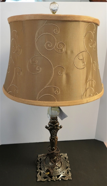 Metal Table Lamp with Slag Glass Ball in Center -Double Light -  Measures 25" Tall 