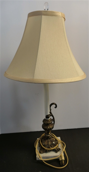 Italian Candle Stick Style Lamp with Marble Base - Measures 17" to Bulb 