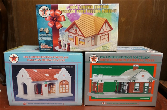  3 Texaco Limited Edition Porcelain Filling Stations - #4, #2, and #3