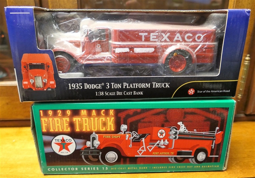 2 Texaco Banks by Ertl Collectibles - 1935 Dodge 3 Ton Platform Truck and 1929 Mack Fire Truck 