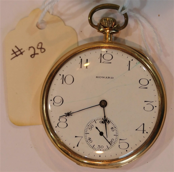 Howard 17 Jewels Swing Out Pocket Watch Serial Number 1254317 - in 14kt Gold 585 Fine Assay Case - Size 12 - Watch Runs