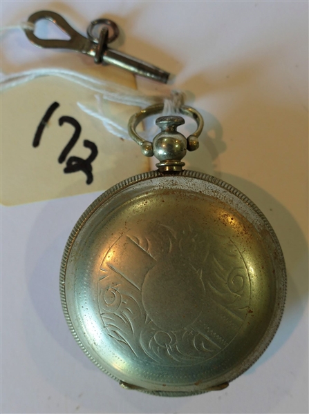 J. Dent London Hunter Case Key Wind Pocket Watch Hallmarked Silver Case - Dial Has Enamel Painted Flowers - Size 10 - Has Key - Running