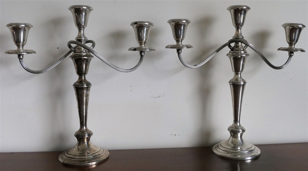 Pair of Gorham Sterling Silver 3 Branch Candelabras - Number 638 - Measuring 13 1/2" tall 12 1/2" Across