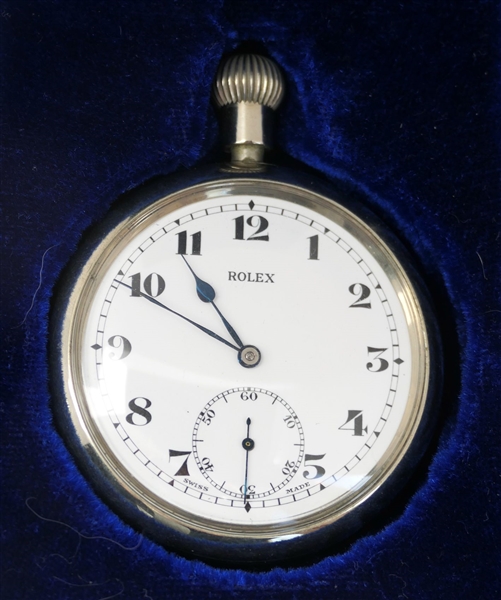 Rolex Swiss Made 15 Rubies Military Pocket Watch - Cal 548 - Rolex Swiss Case - Onion Head Crown - Second Sub Dial - Running in Fitted Velvet Lined box - Back of Case Engraved B 8290 