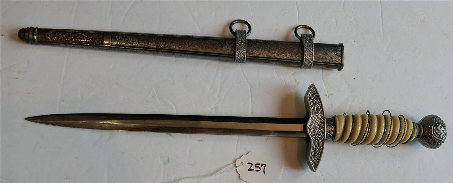 German Dagger with Eagle and Swastika on Guard - With Metal Sheath -  Wire Wrapped Handle -Some Wire is Loose - Overall Measures 17 3/4" Long 