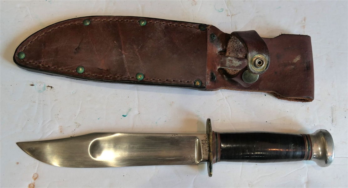 Marbles Gladstone - Made in USA Sheath Knife with Leather Sheath - Measures 9 3/4" Long