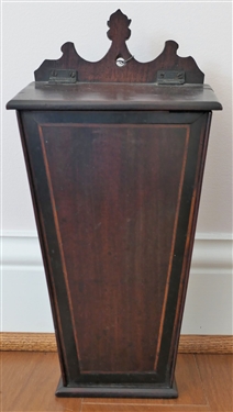 Early Mahogany Lift Top Candle Box - Inlaid Trim on Front - Measures 15 3/4" Tall 8" by 5" 