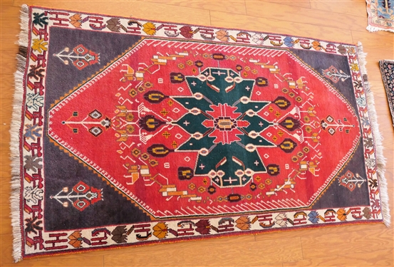 Hand Woven Oriental Rug - Red with Green and Dark Purple - Measures 6 11 1/2" by 41"