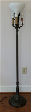 Heavy Metal 4 Light Floor Lamp - Milk Glass Center Shade - Measures 61" Tall