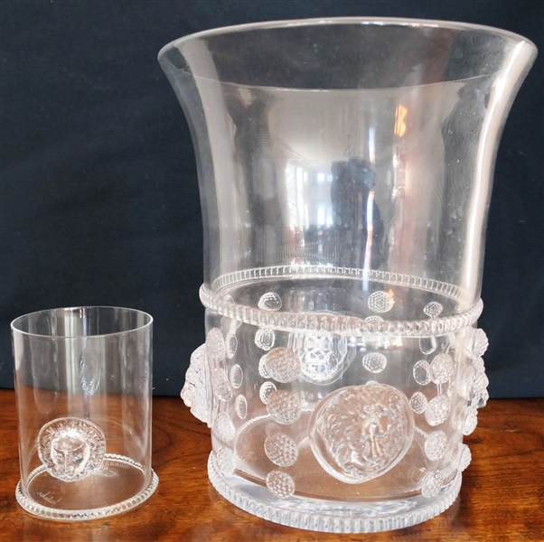 Signed Juliska "Victor" Pattern Highball Glass and Ice Bucket - Glass Measures 4 1/4" tall - Ice Bucket Measures 10 1/4" Tall 8 1/2" Across
