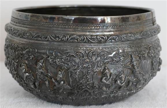 Beautiful Yogya Indonesian 95 Silver Highly Decorated  Bowl with Many Different Scenes - Bowl Measures 3 1/2" Tall 5 1/2" Across