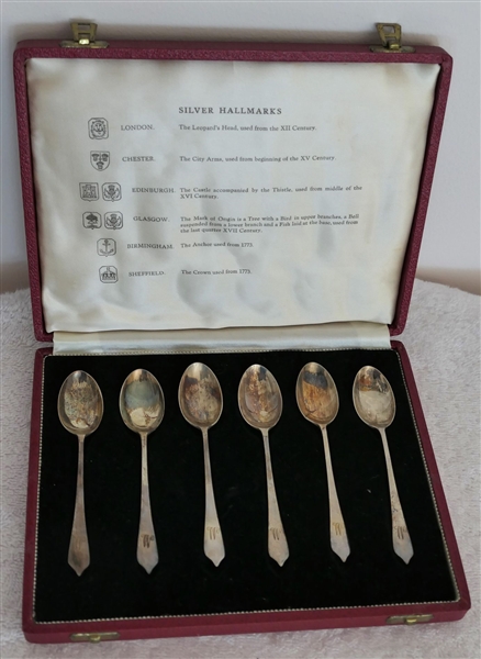 6 TW&Co. Sterling Silver Hallmarked Coffee Spoons with "W" on Ends - In Nice Fitted Case - Each Spoon Measures 4 1/2" Long