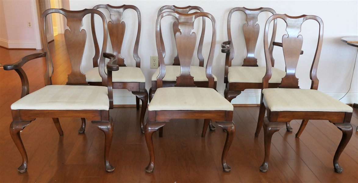 6 - Queen Anne Style Amber Mahogany Dining Chairs by Hickory Chair - 4 Side Chairs and 2 Captains 