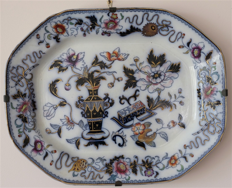Large Antique Imperial Ironstone Transferware Platter with Gold Details - Measures 19 1/2" by 16 3/4" 