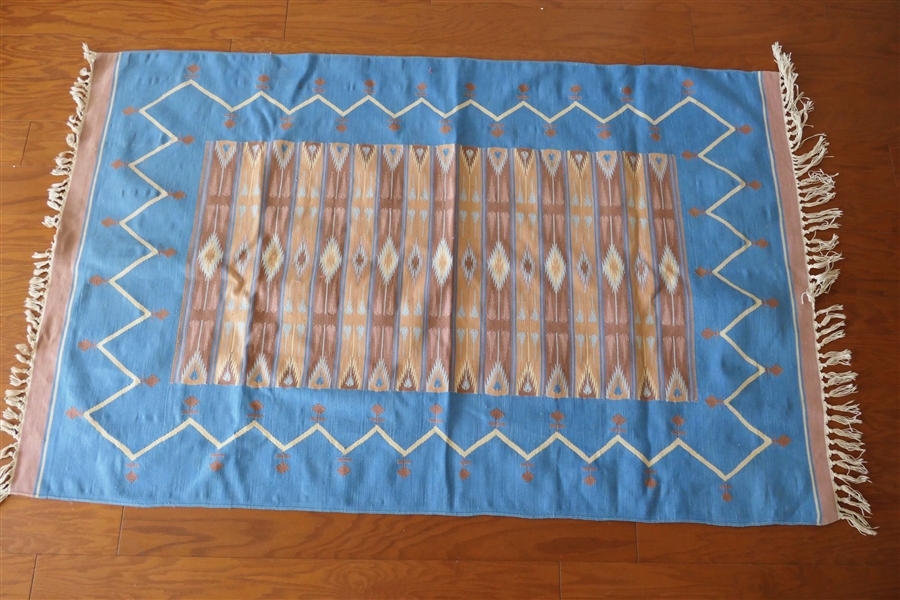Southwestern Handwoven Textile - Light Blue and Tan - Measures 510" by 49" 