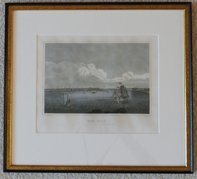 "New York" Hand Colored Etching by J.H. Smith = Framed and Matted - Frame Measures 12 1/2" by 14"