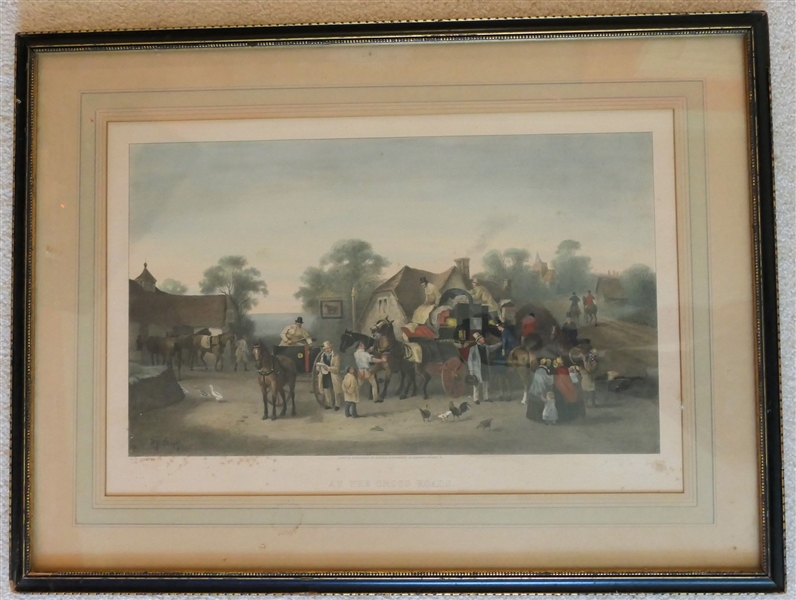 "The Cross Roads" - Hand Colored Etching - Framed and Matted - Frame Measures 23" by 31"
