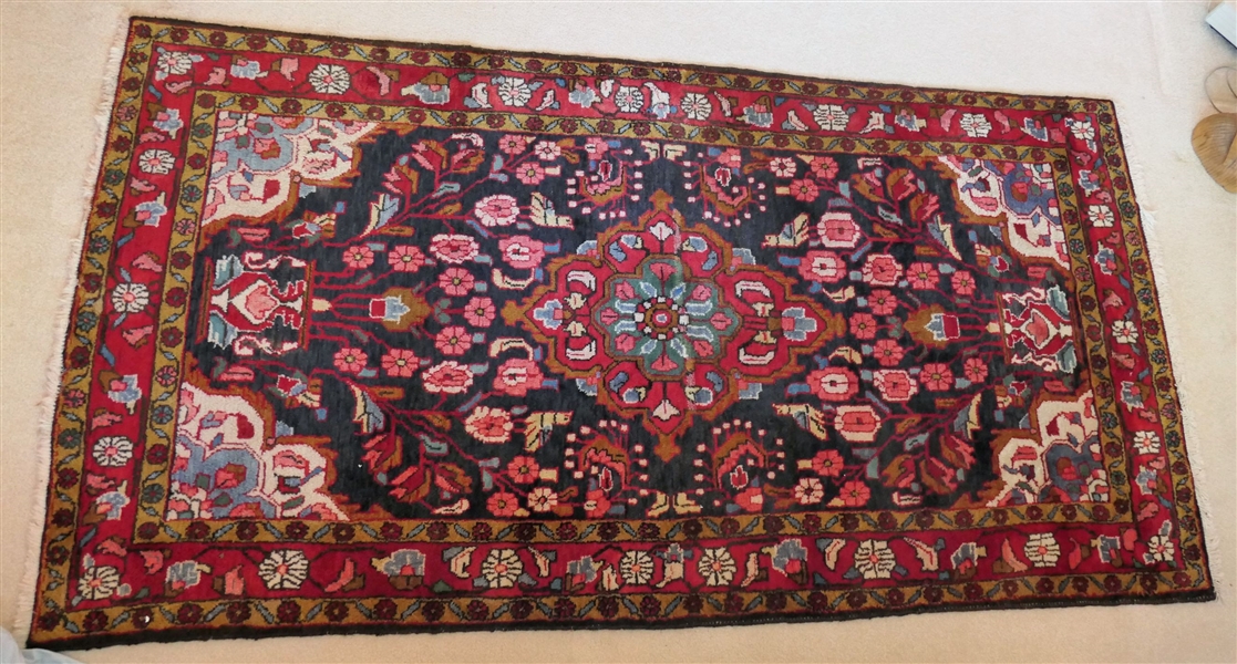 Oriental Hand Woven Carpet - Beautiful Colors With Red and Navy Background - Birds and Flowers Throughout - Measures 8 2 1/2" by 43" 