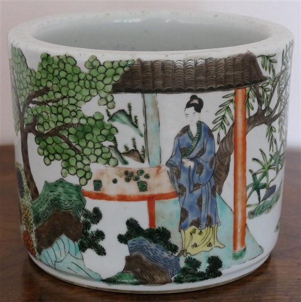 Hand Painted Asian Porcelain Crock - Signed on Bottom - Measures 5 1/2" tall 6 1/2" Across